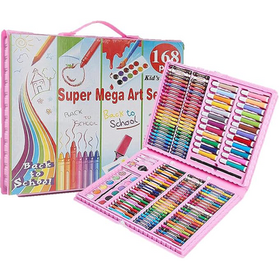 Trusă de Desen pentru Copii 168 Piese, Carioci, Creioane, Pasteluri, Acuarele și Accesorii