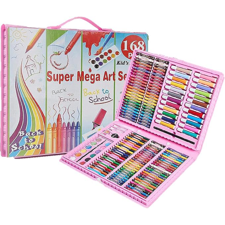 Trusă de Desen pentru Copii 168 Piese, Carioci, Creioane, Pasteluri, Acuarele și Accesorii