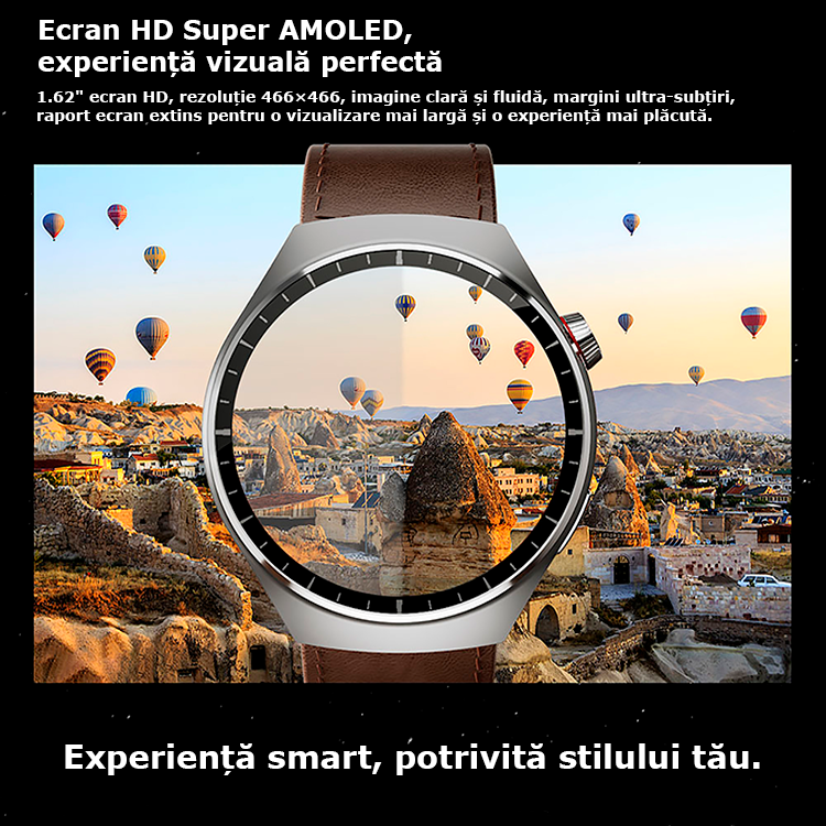 Smartwatch Watch 4 Pro Super AMOLED 1.55” HD, IP67, Bluetooth 5.3, monitorizare sănătate și sport, 3 curele incluse