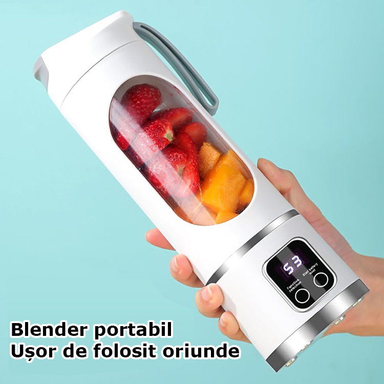 Blender Portabil 450ml cu 12 Lame din Oțel Inoxidabil și Încărcare USB, Alb