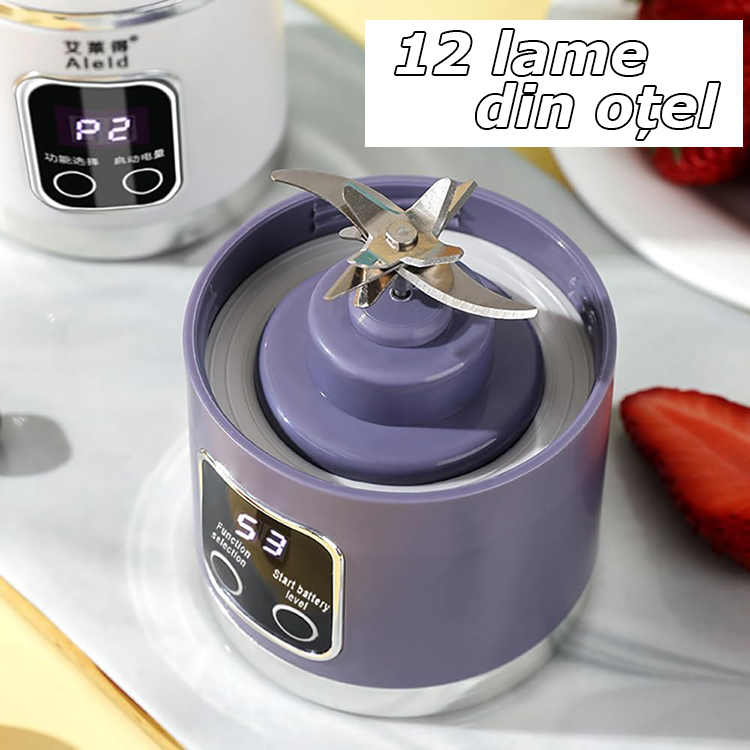 Blender Portabil 450ml cu 12 Lame din Oțel Inoxidabil și Încărcare USB, Alb