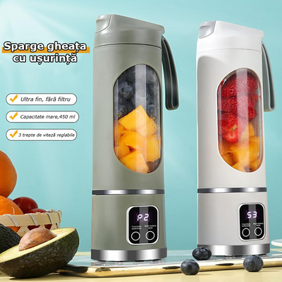 Blender Portabil 450ml cu 12 Lame din Oțel Inoxidabil și Încărcare USB, Alb