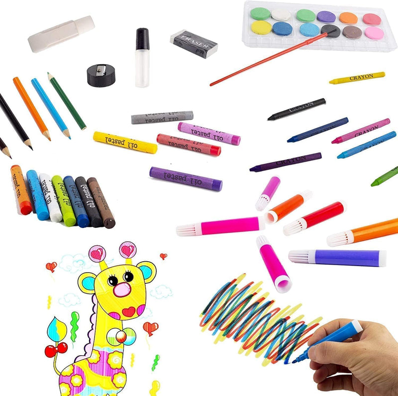Set Complet de Desen pentru Copii, 180 Piese cu Creioane, Pasteluri și Accesorii