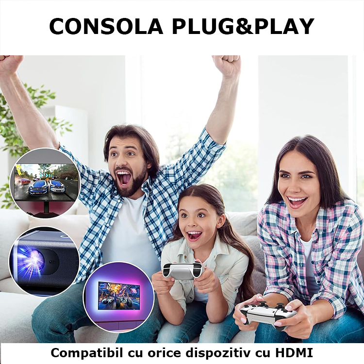 Consolă portabilă HDMI, 20.000+ jocuri, 4K, 64GB, 2 controllere wireless