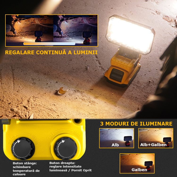 Lampă LED, 3150 Lumeni cu Baterie și Funcție Încărcare USB, 18V
