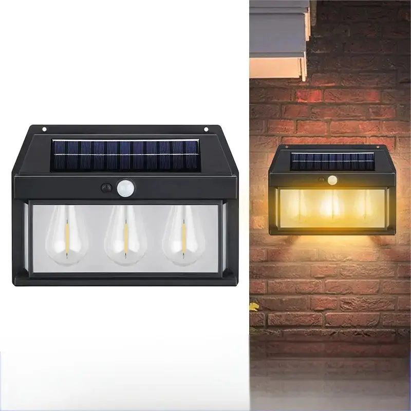 Lampa Solară Exterior cu 3 Surse de Lumină și Senzor de Mișcare, Rezistentă la Apă