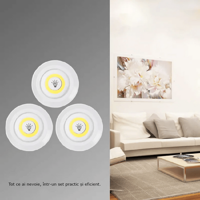 Set 3 Lămpi LED cu Telecomandă Wireless și Intensitate Reglabilă