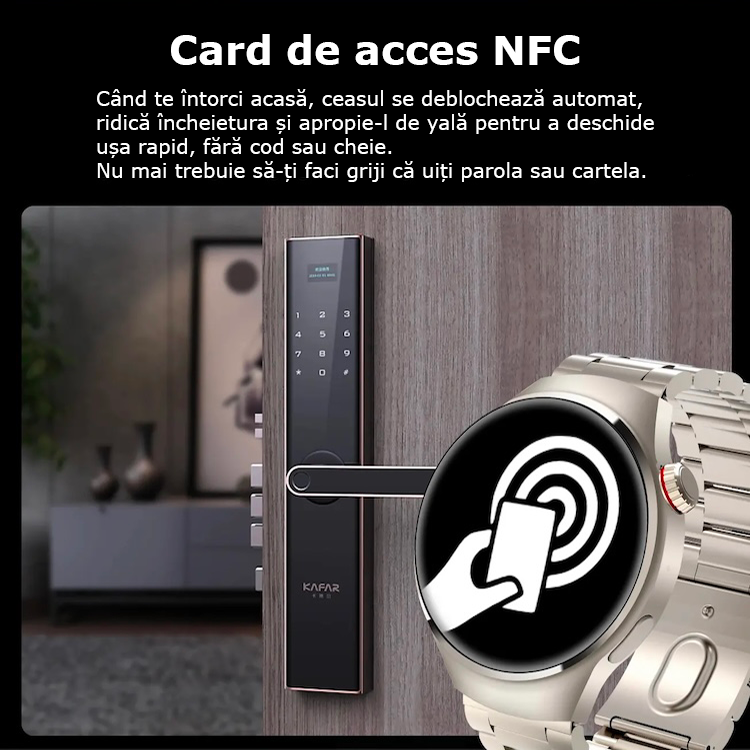 Smartwatch 1.53” HD, Bluetooth 5.0 cu apeluri, monitorizare sănătate și sport, IP67, încărcare wireless