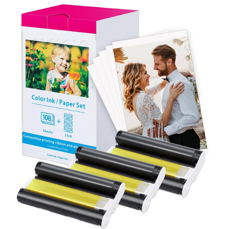 Kit hârtie foto 5 inch, 108 coli + 3 casete, sublimare termică, poze durabile și clare