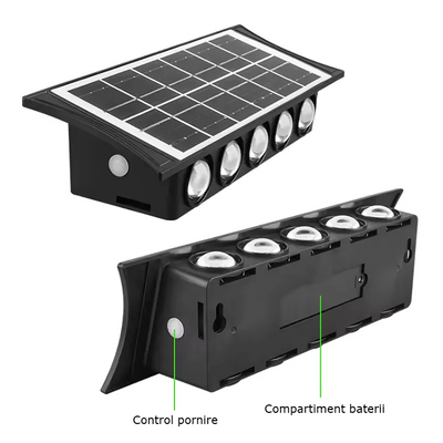 Lampă de Perete Solară RGB – 10 LED-uri Colorate, Baterie Integrată, Fără Cabluri