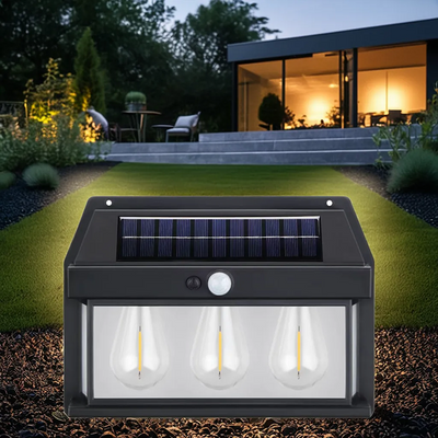 Lampa Solară Exterior cu 3 Surse de Lumină și Senzor de Mișcare, Rezistentă la Apă