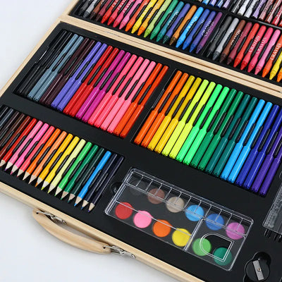 Set Complet de Desen pentru Copii, 180 Piese cu Creioane, Pasteluri și Accesorii