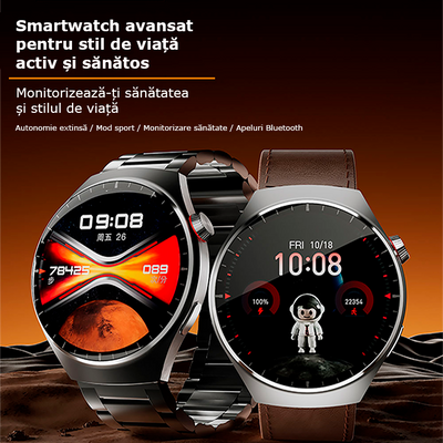 Smartwatch Watch 4 Pro Super AMOLED 1.55” HD, IP67, Bluetooth 5.3, monitorizare sănătate și sport, 3 curele incluse