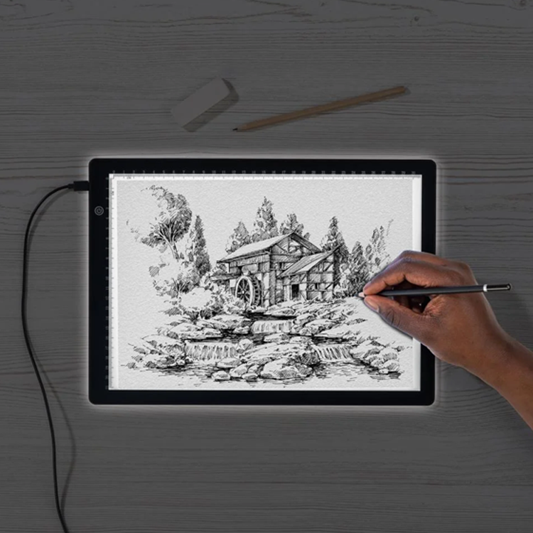 Tableta de desen iluminată Crelando Light Pad A4, 3 trepte de luminozitate, ultra-subțire, USB C