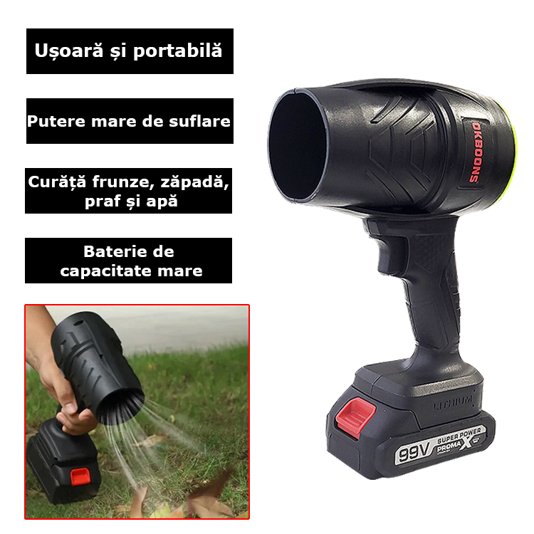 Suflantă Portabilă OKBOONS 99V cu 2 Acumulatori și Încărcător