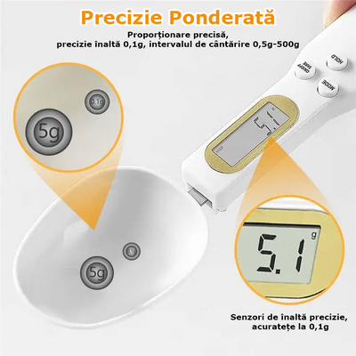 Lingură Cântar Digitală cu Display LCD, Măsurare Preciză, Unitați G/Oz/Gn/Ct, Funcție Tare, Material ABS