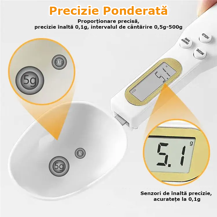 Lingură Cântar Digitală cu Display LCD, Măsurare Preciză, Unitați G/Oz/Gn/Ct, Funcție Tare, Material ABS
