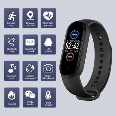 Bratara fitness M Series, monitorizare ritm cardiac, tensiune, pedometru, notificari, apeluri