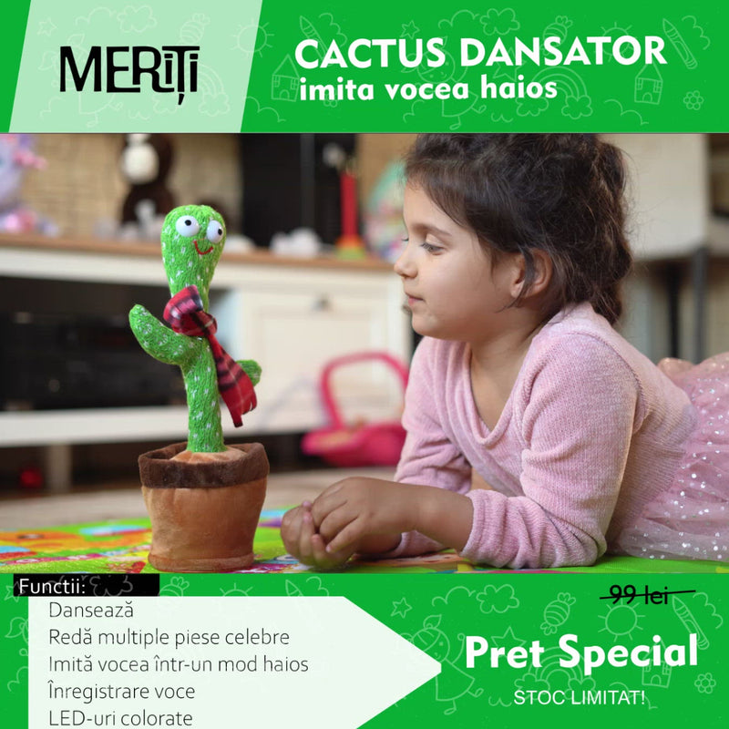 Cactus dansator interactiv cu incarcare la USB