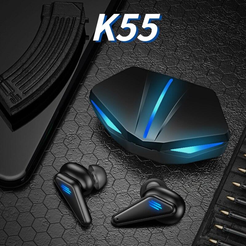 Casti wireless gaming K-55, stereo, 5.0, microfon, carcasa de incarcare 300mAh