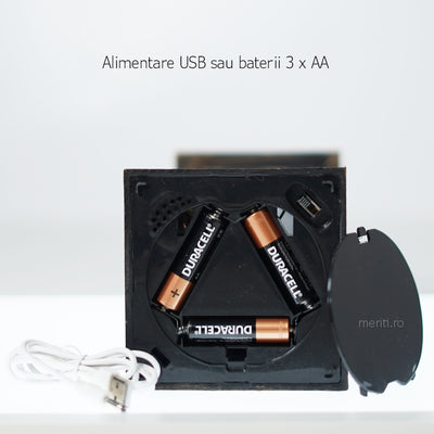 Decoratiune felinar muzical cu efect de ninsoare, alimentare USB sau baterii