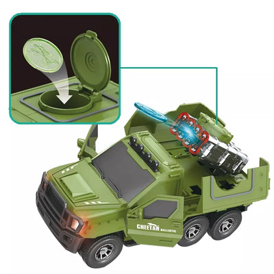 Masinuta militara cu sistem de tragere, rotatie 360 grade + 7 discuri fosforescente
