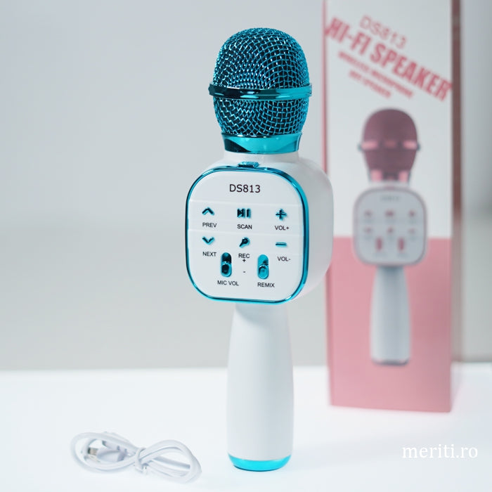 Microfon Karaoke cu bluetooth, boxa incorporata si FM, DS-813