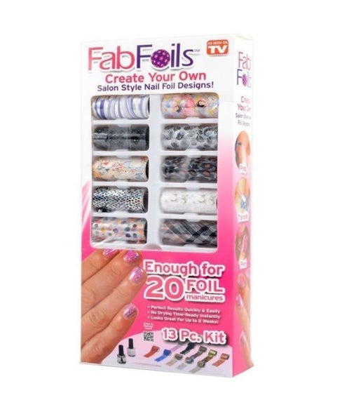 Fab Foils - kit complet de folii pentru unghii cu 10 role si aplicator