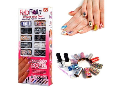 Fab Foils - kit complet de folii pentru unghii cu 10 role si aplicator