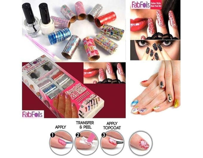 Fab Foils - kit complet de folii pentru unghii cu 10 role si aplicator