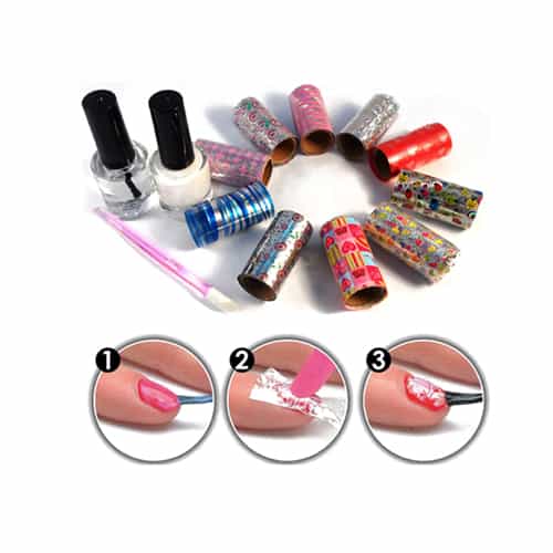 Fab Foils - kit complet de folii pentru unghii cu 10 role si aplicator