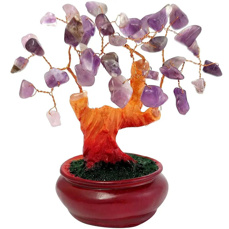 Copac Bonsai in ghiveci cu cristale semipretioase Ametist, 13x12 cm