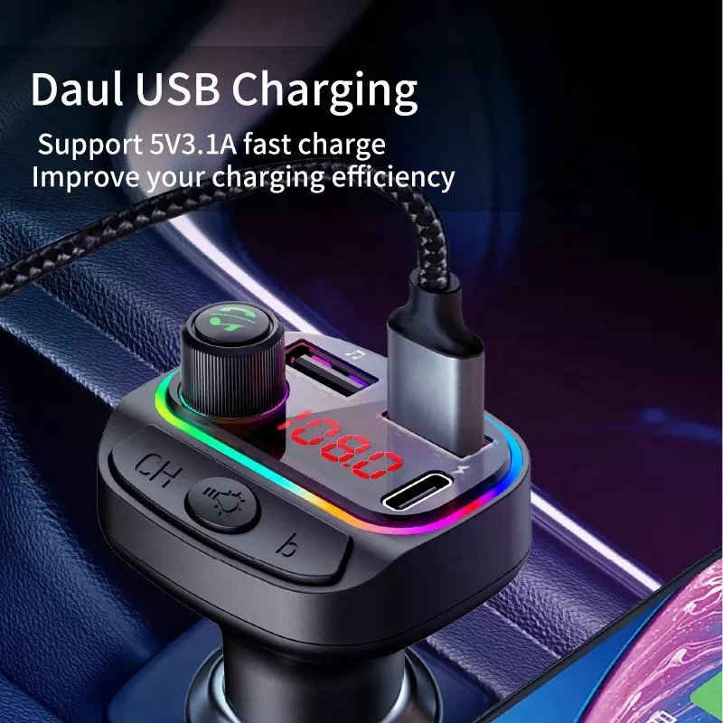 Modulator FM, mp3 player, incarcare rapida, 2x USB, 1 USB Type-C